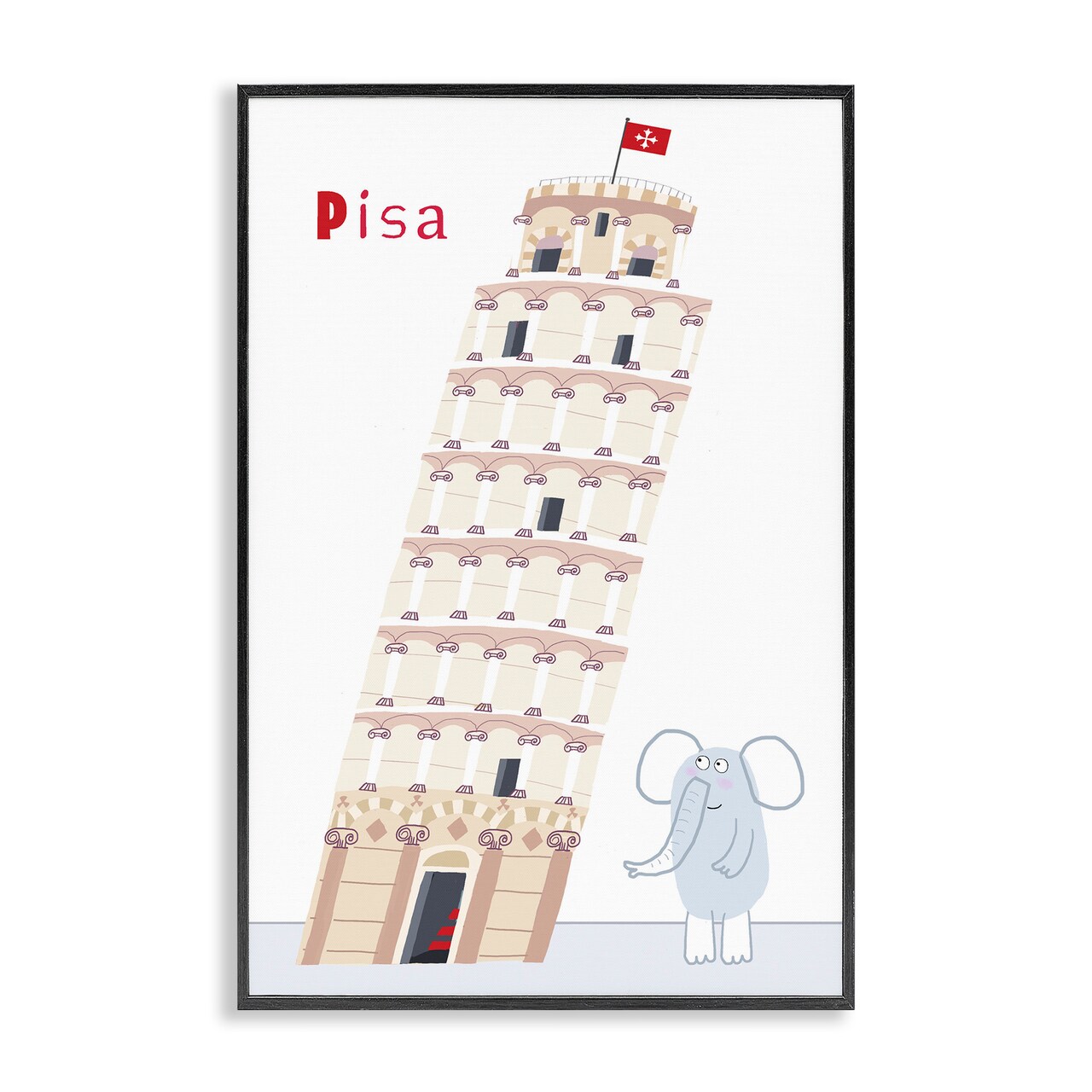 Stupell Industries Elephant & Leaning Tower Pisa Framed Giclee, design by Carla Daly